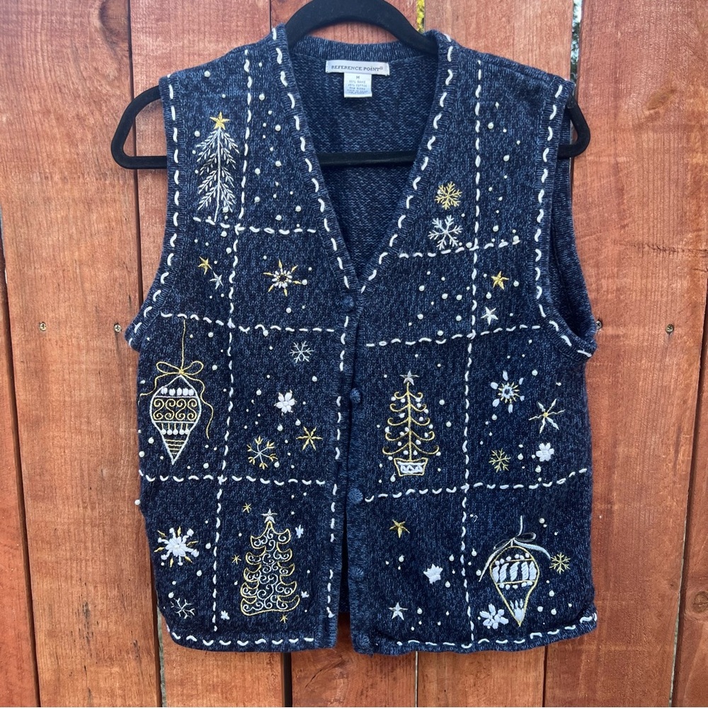 Holiday-Themed Navy Sweater Vest